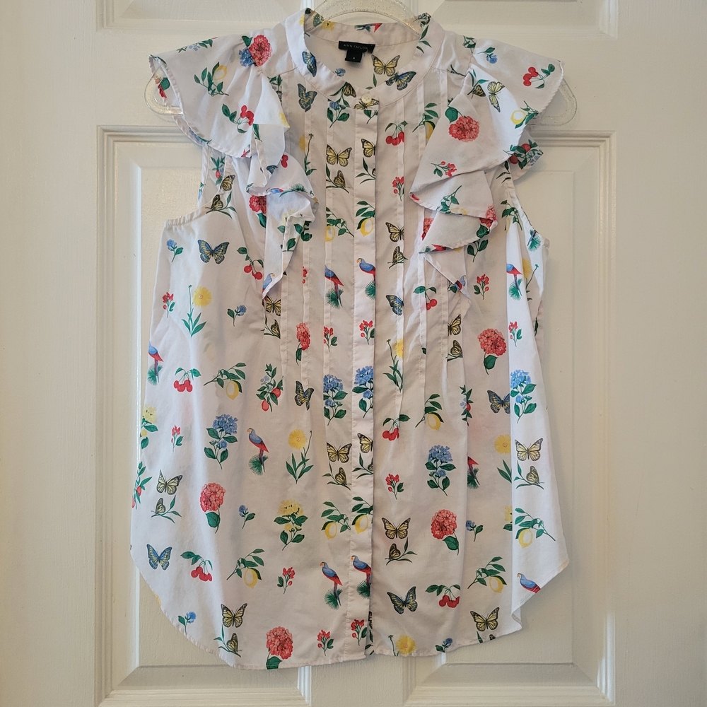 Ann Taylor Womens Medium Floral Butterfly Sleeveless Top